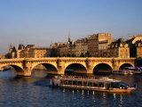 Pont Neuf Bridge and Boat on River Seine, Paris, France Photographic Print by Bill Wassman