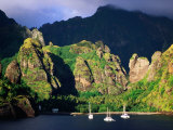 Boats Moored at the Bay of Virgins, Fatu Hiva Island, Marquesas, The, French Polynesia Photographic Print by Peter Hendrie