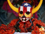 Partygoer Wearing Horned Masks of "Vejigantes" for Carnaval, Ponce, Puerto Rico Fotografie-Druck von John Neubauer
