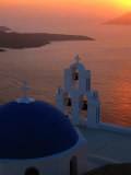 Blue-Domed Church at Sunset, Fira, Santorini Island, Southern Aegean, Greece Photographic Print by Glenn Beanland