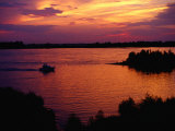 Boat on Mississippi River at Sunset, Memphis, USA Photographic Print by Richard I'Anson