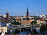 Cityscape with Town Hall on Left and Gamla Stan District, Stockholm, Sweden Photographic Print by Wayne Walton
