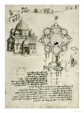 Designs for a Sacred Building and a Lock for a Chest Giclée-Druck von Leonardo da Vinci 