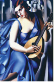 Woman in Blue with Guitar Stretched Canvas Print by Tamara de Lempicka