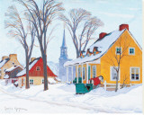 Winter Morning in Baie-St-Paul Stretched Canvas Print by Clarence Alphonse Gagnon
