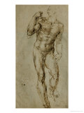 Nude Male Figure Seen Frontally, circa 1502-1506 Giclée-tryk af Michelangelo Buonarroti