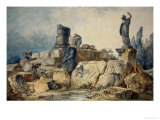 Two Young Women Drawing the Ruins of Rome Giclee Print by Hubert Robert
