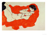 Reclining Female Nude on Red Drape, 1914 Giclee Print by Egon Schiele