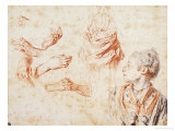 Study, Red Chalk Drawing, Pencil and Black Chalk Giclee Print by Jean Antoine Watteau