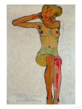 Seated Female Nude with Raised Right Arm, 1910 Giclée-tryk af Egon Schiele Seated Female Nude with Raised Right Arm, 1910 Giclée-tryk af Egon Schiele