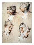 'Four Studies of a Young Woman's Head', 1716-1717 Giclee Print by Jean Antoine Watteau