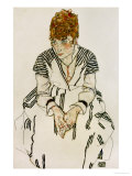 The Artist's Sister-In-Law in Striped Dress, Seated, 1917 Reproduction procédé giclée par Egon Schiele