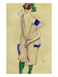 Standing Girl in Blue Dress and Green Stockings, 1913 reproduction procédé giclée par Egon Schiele