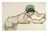 Reclining Female Nude with Green Cap, Leaning to the Right, 1914 reproduction procédé giclée par Egon Schiele