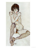 Seated Female Nude, Elbows Resting on Right Knee, 1914 reproduction procédé giclée par Egon Schiele