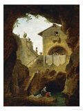 Washerwomen: The Fountain in the Grotto Giclee Print by Hubert Robert