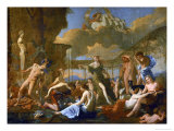 Flora's Realm, 1631, Three Gods, Flora, Apollo and Pan; Ajax Killing Himself Giclée-tryk af Nicolas Poussin