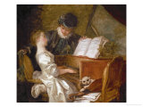 La leçon de musique reproduction procédé giclée par Jean-Honoré Fragonard