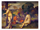 Or Giorgione, Concert in the Open Air Giclée-tryk af Titian (Tiziano Vecelli) Or Giorgione, Concert in the Open Air Giclée-tryk af Titian (Tiziano Vecelli)