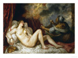Danae, While the Gold Coins Pour Down on Danae, an Old Servant Tries to Catch Them in Her Apron Giclée-tryk af Titian (Tiziano Vecelli) Danae, While the Gold Coins Pour Down on Danae, an Old Servant Tries to Catch Them in Her Apron Giclée-tryk af Titian (Tiziano Vecelli)