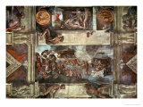 The Sistine Chapel: Noah's Drunkenness; the Flood reproduction procédé giclée par Michelangelo Buonarroti 