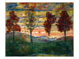 Four Trees, 1917 reproduction procédé giclée par Egon Schiele