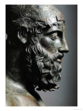 Riace Bronze (B), Head of Bronze Statue of a Young Man with Helmet, Detail reproduction procédé giclée par Phidias 