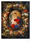Virgin and Child with Angels Amonst a Garland of Flowers, Medaillon Rubens Giclée-Druck von Jan Brueghel the Elder