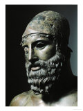Riace Bronze (B), Head of Bronze Statue of a Young Man with Helmet, Detail Reproduction procédé giclée par Phidias 