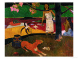 Tahitian Idyll, Two Women in Idyllic Scenery with Orange Dog, 1892 reproduction procédé giclée par Paul Gauguin