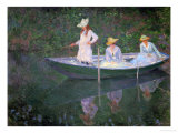 The Boat at Giverny (Or) the Norwegians, the Three Daughters of Mme. Hoschede Gicléedruk van Claude Monet