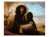 Self-Portrait with Black Dog Lámina giclée por Gustave Courbet