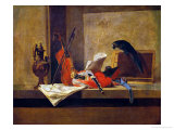 Musical Instruments and a Parrot Giclee Print by Jean-Baptiste Simeon Chardin
