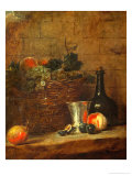 Fruit Basket with Grapes, a Silver Goblet and a Bottle, Peaches, Plums, and a Pear Giclee Print by Jean-Baptiste Simeon Chardin