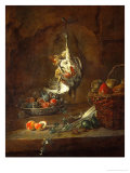 Dead Partridge Hung by One Leg, Bowl with Prunes, and a Basket with Pears, Around 1728 Lámina giclée por Jean-Baptiste Simeon Chardin