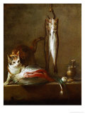 A Cat with a Piece of Salmon, Two Mackerels, Mortar and Pestle, 1728 Lámina giclée por Jean-Baptiste Simeon Chardin A Cat with a Piece of Salmon, Two Mackerels, Mortar and Pestle, 1728 Lámina giclée por Jean-Baptiste Simeon Chardin