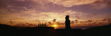 Silhouette of Moai Statues at Dusk, Tahai Archaeological Site, Rano Raraku, Easter Island, Chile Fotografie-Druck von Panoramic Images 
