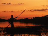 Gaucho Poling Canoe at Sunset, Ibera Marshes National Reserve, Argentina, South America Prints by Ross Couper-johnston