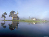 Porzhensky Pogost Graveyard & C17th St. George Church in Glazovo Village in Mist, Russia Prints by Igor Shpilenok