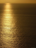Fishing Boat in Distance on Sea at Sunset, Manabi Province, Ecuador Poster by Pete Oxford