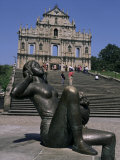 Statue and St. Paul's Cathedral, Macau, China Photographic Print by Charles Bowman