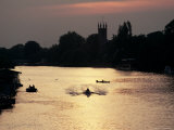 Rowers on River Thames with Church Tower Beyond, Hampton, Greater London, England Photographic Print by Charles Bowman