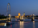 Houses of Parliament and London Eye at Dusk, London, England, United Kingdom Photographic Print by Charles Bowman