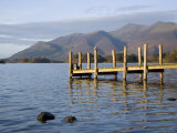 Wooden Jetty at Barrow Bay Landing on Derwent Water Looking North to Skiddaw in Autumn Photographie par Pearl Bucknall