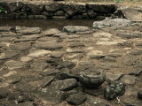 Drinking Pool and Decorated Grinding Stone at Excavated Site of Pre-Columbian City Photographie par Pearl Bucknall