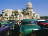 Old 1950s American Cars Outside El Capitolio Building, Havana, Cuba Photographic Print by Bruno Barbier