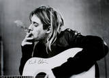 Kurt Cobain (Smoking) With Guitar Black & White Music Poster Print