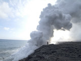 Plumes of Steam Where the Lava Reaches the Sea, Hawaii Volcanoes National Park, Island of Hawaii Photographic Print by Ethel Davies