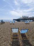 Deck Chairs and Pier, Brighton Beach, Brighton, Sussex, England, United Kingdom Photographic Print by Ethel Davies