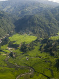 Aerial View of Rice Fields at Base of Mountains, Nepal Photographie par Ethel Davies